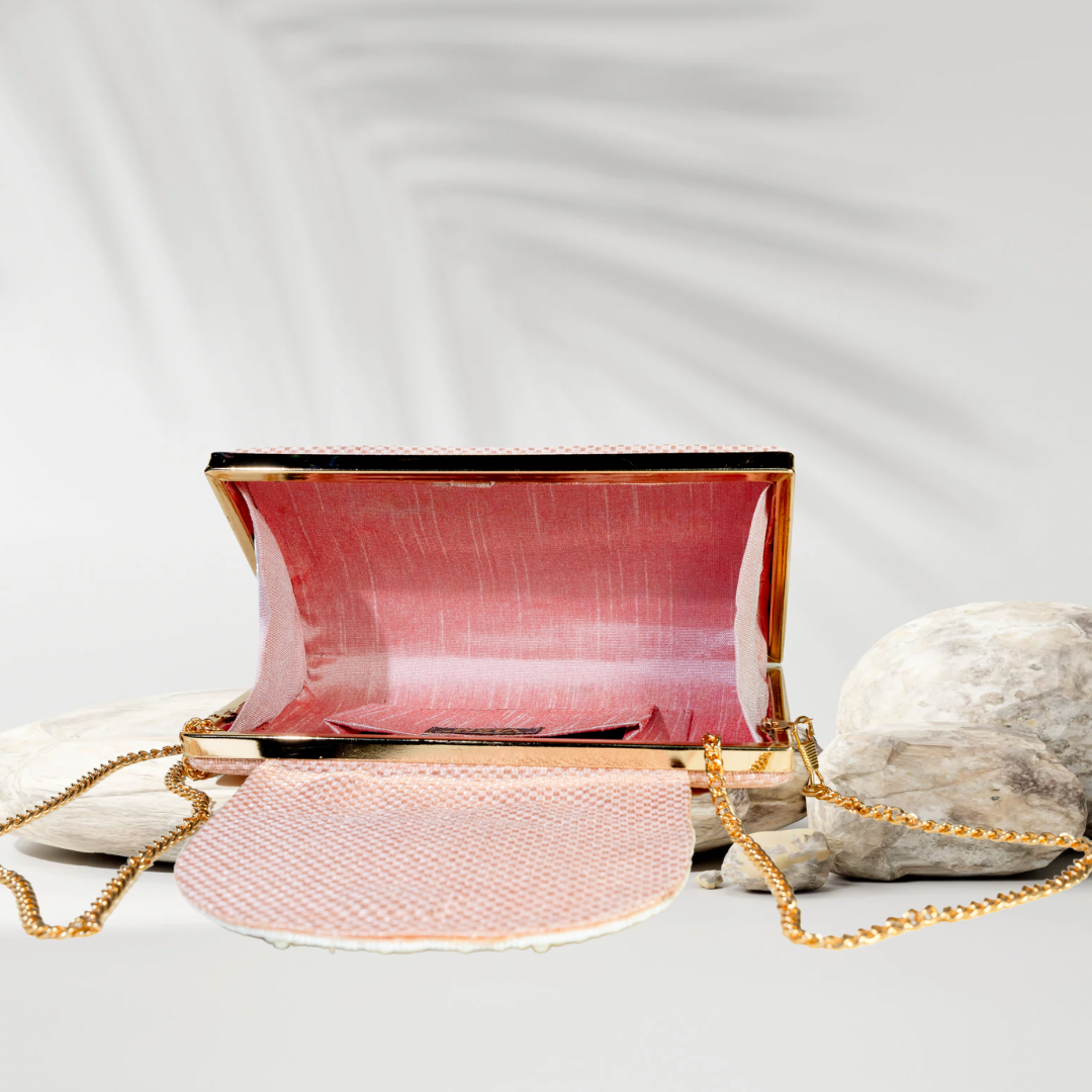 Seashell Symphony Peach Jute Box flap Clutch