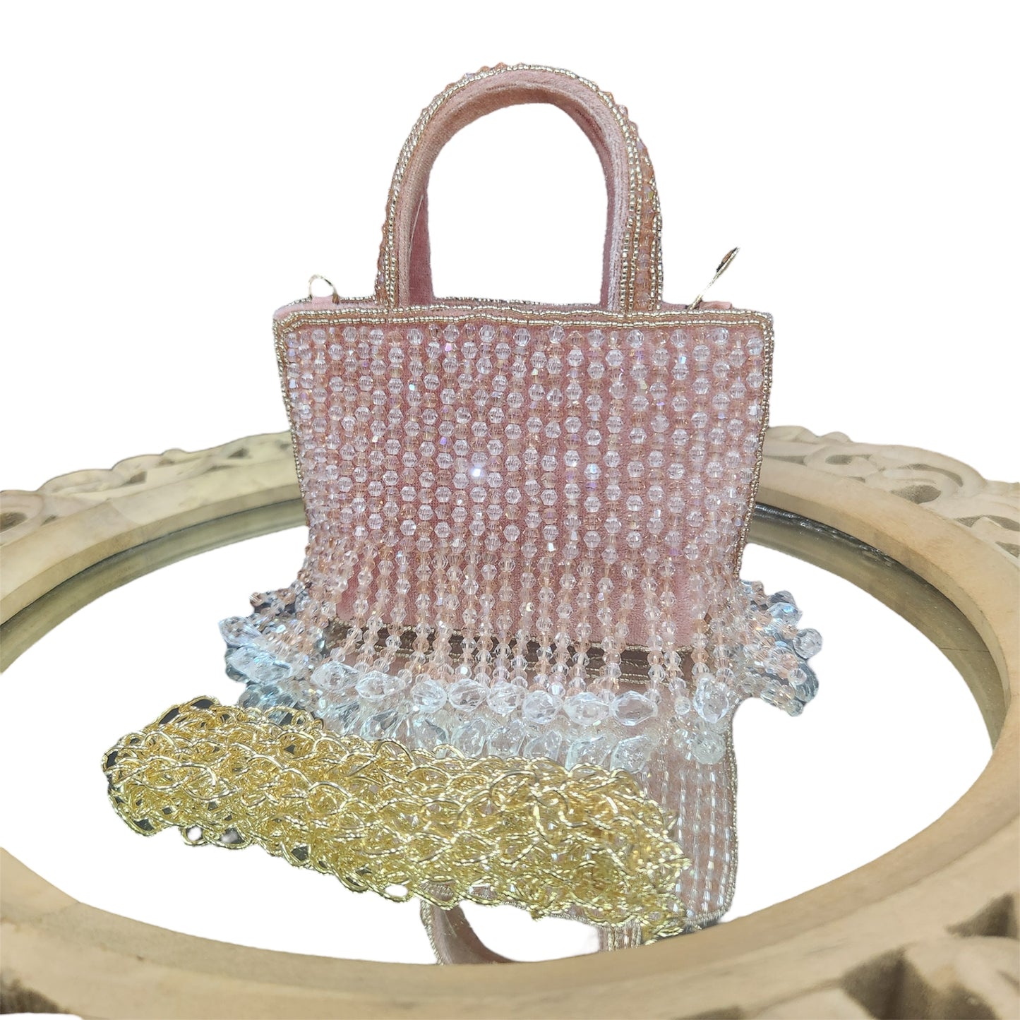 Gleam Mini Rose Gold Crystal Bag