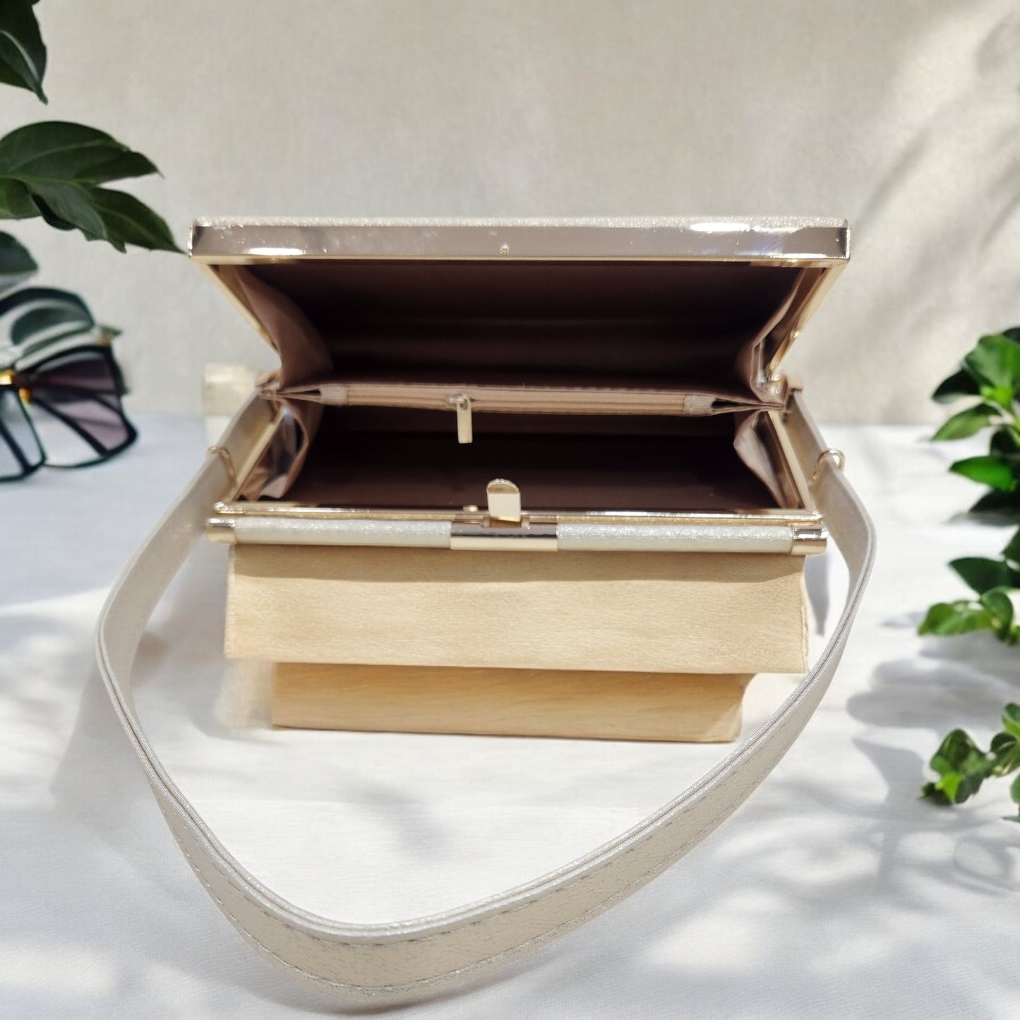 Trapeze Chevron Gold Box Clutch
