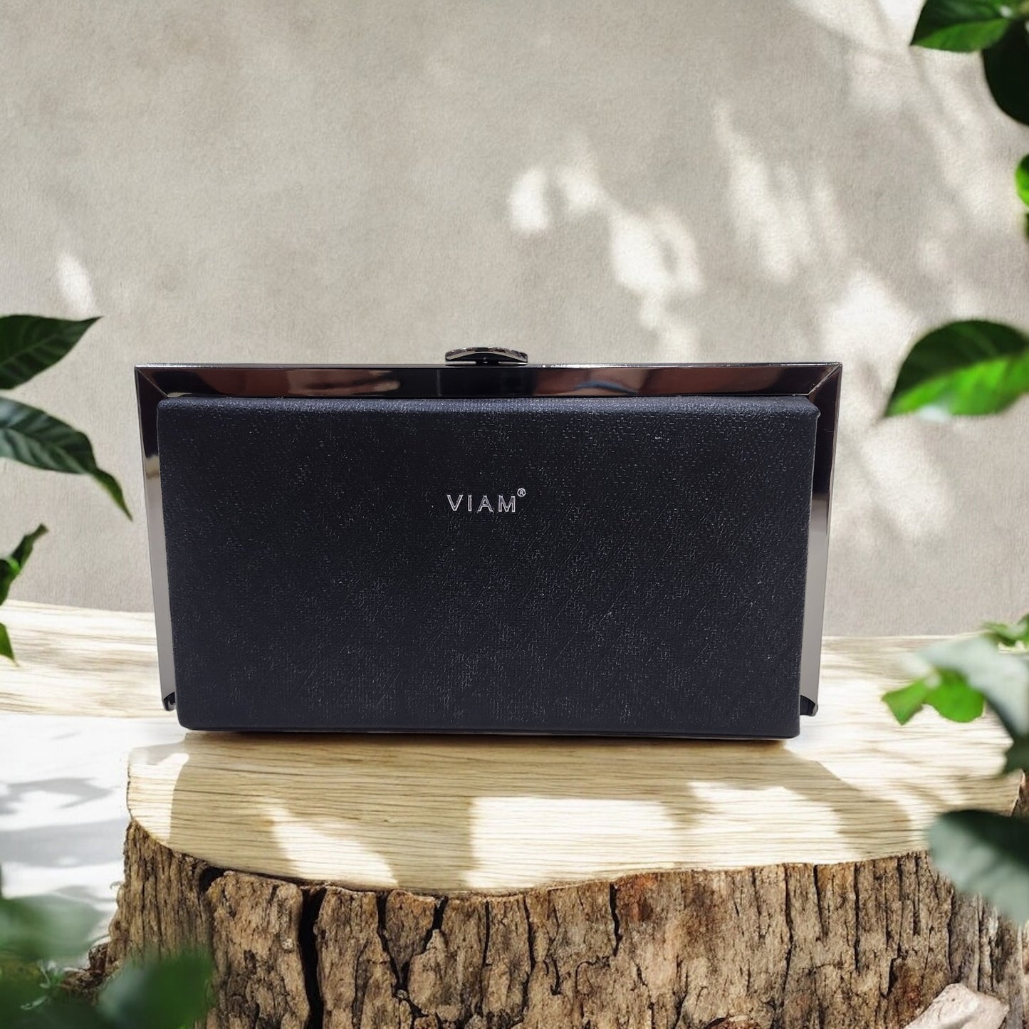 Sleek Chevron Black Box Clutch