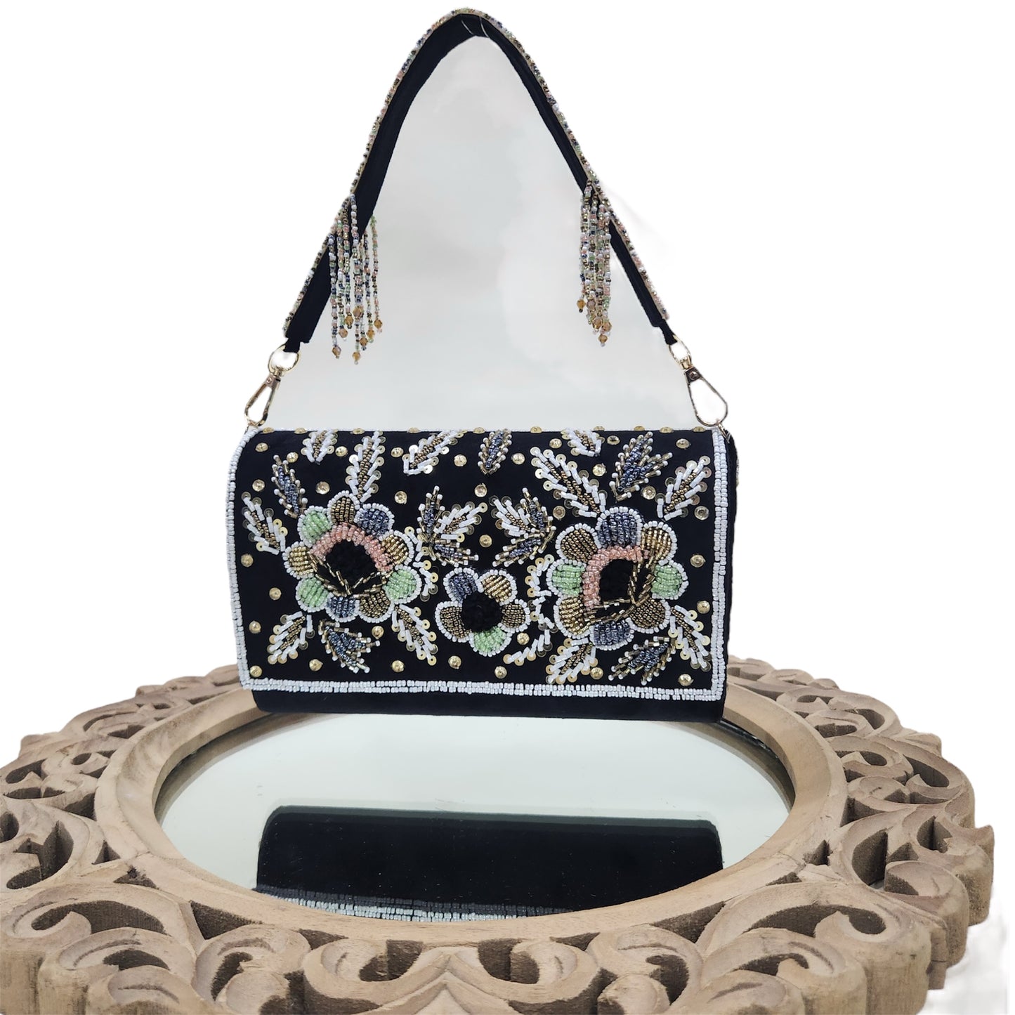 Rangrez Black FlapOver Box Clutch