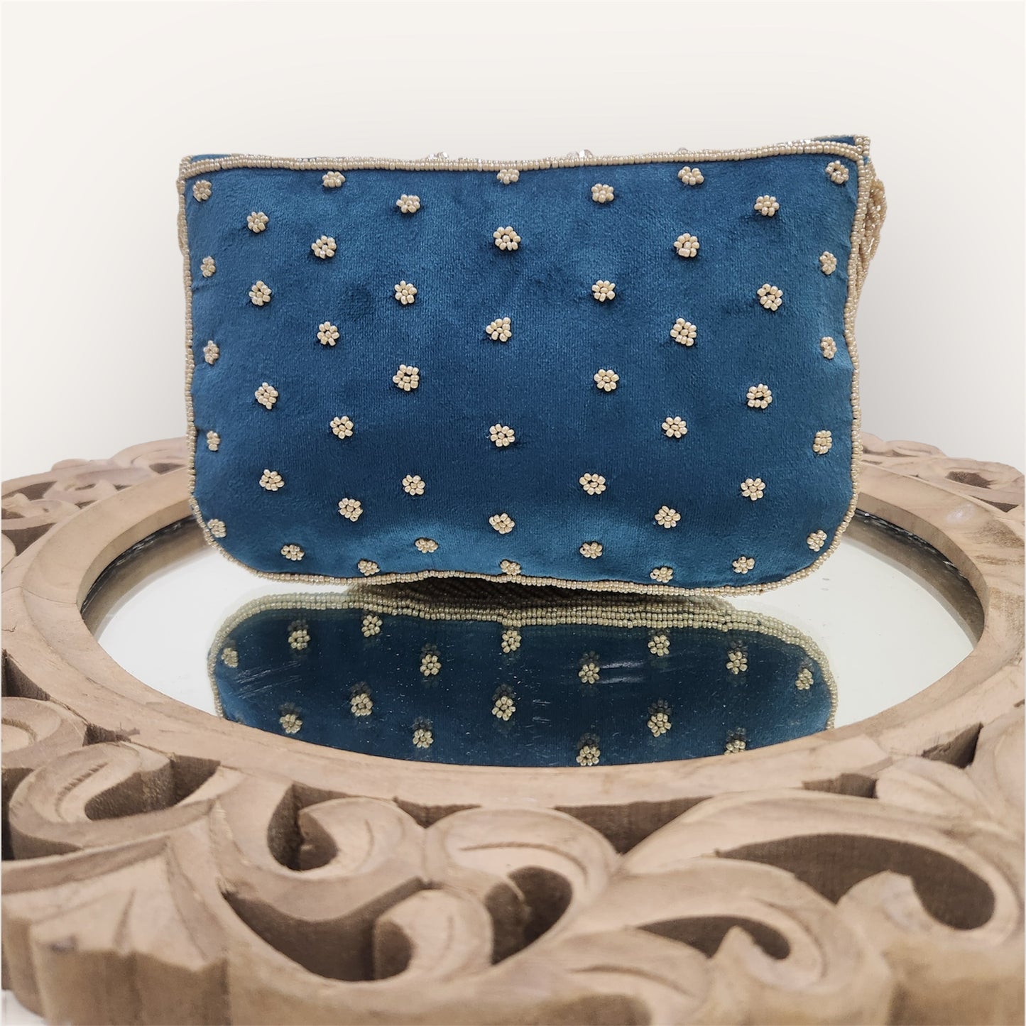 Gulnaaz Teal Envelope Clutch
