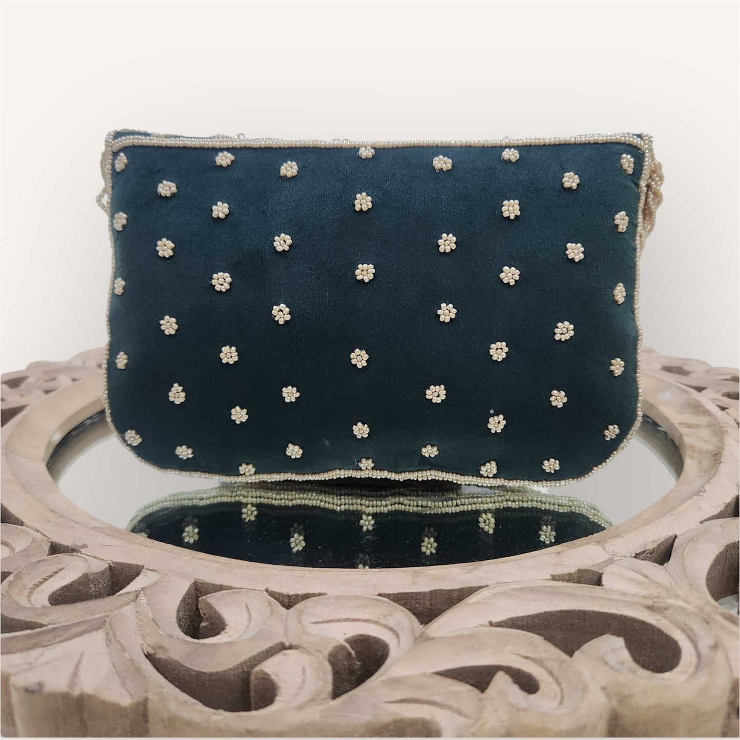 Gulnaaz Bottle Green Envelope Clutch