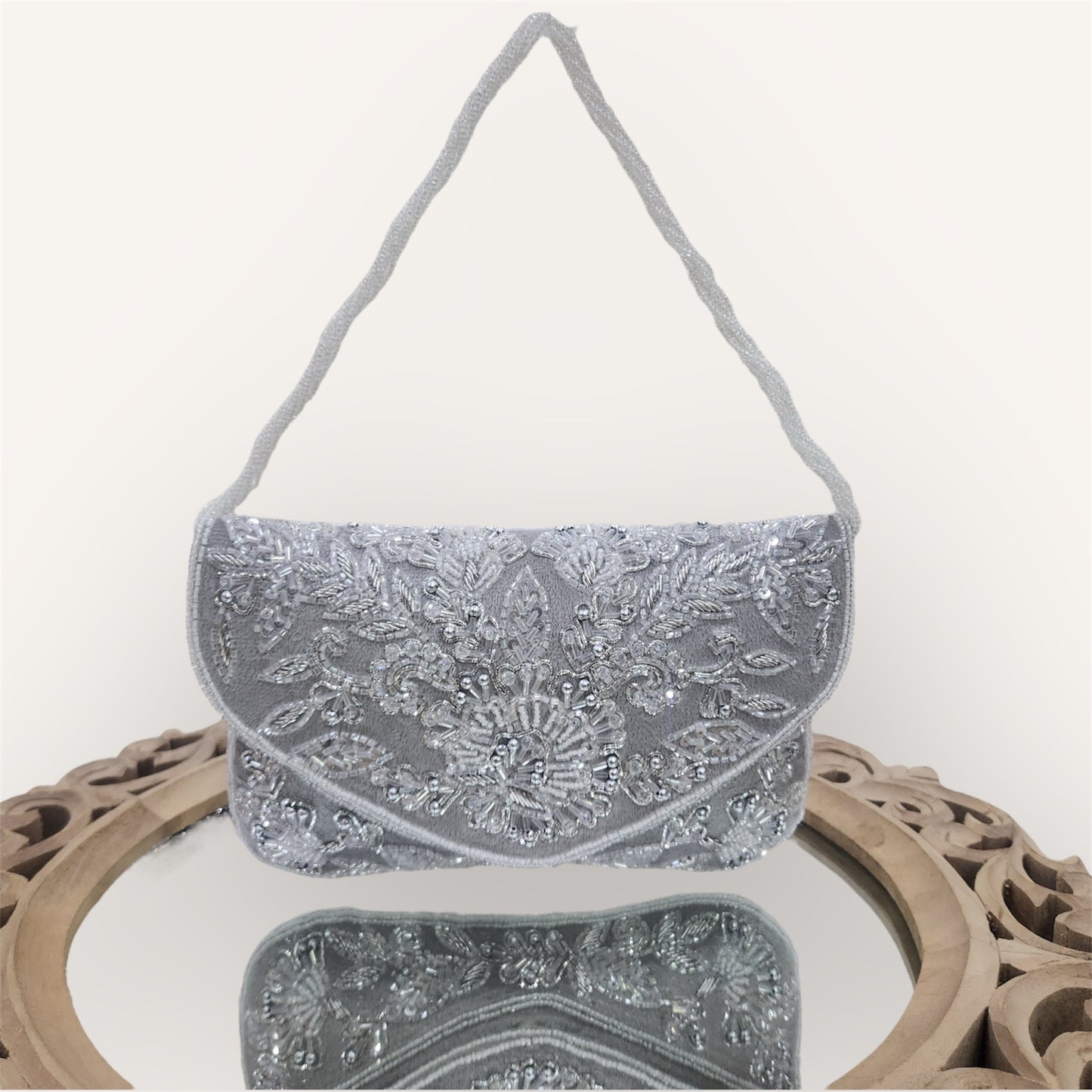 Gulnaaz Silver Envelope Clutch