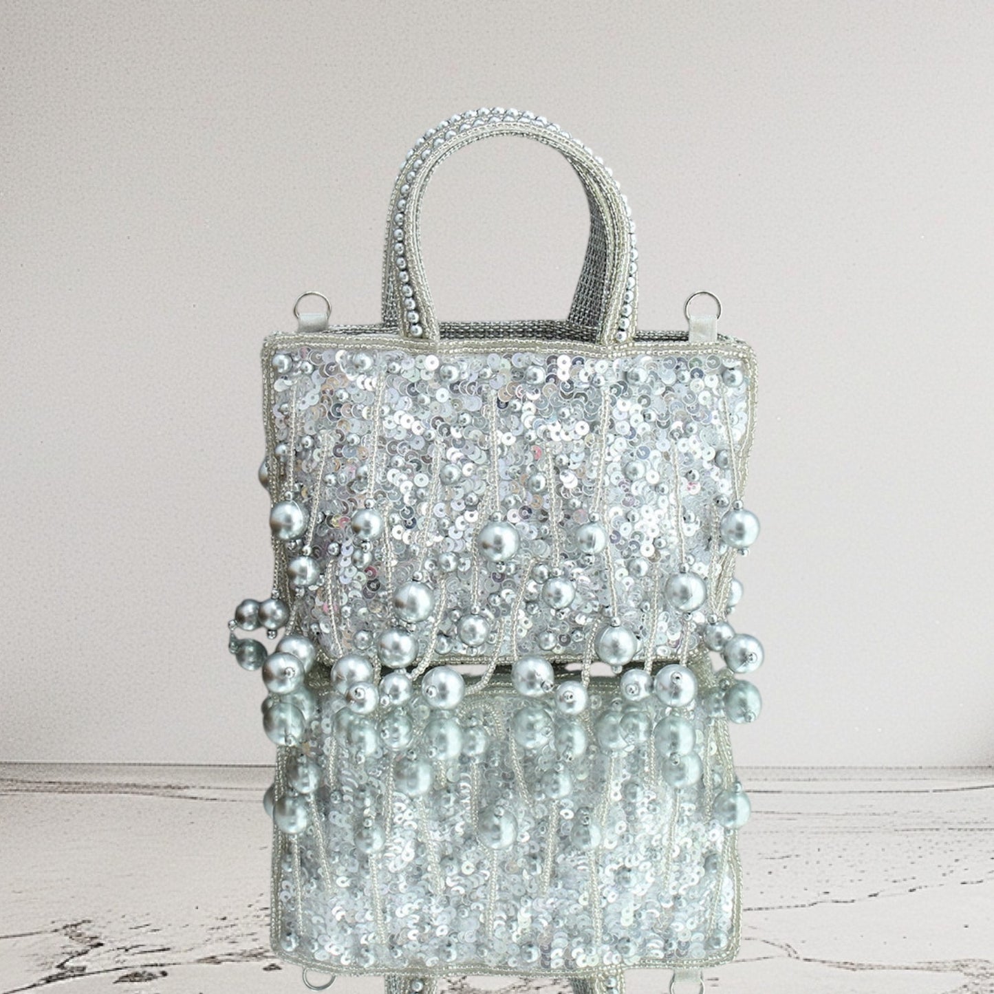 Mini Silver Sequin Tassel Bag