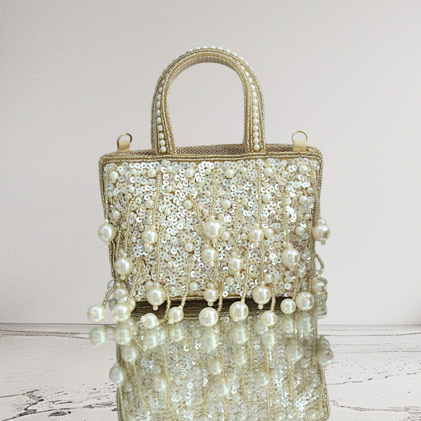 Mini Gold Sequin Tassel Bag