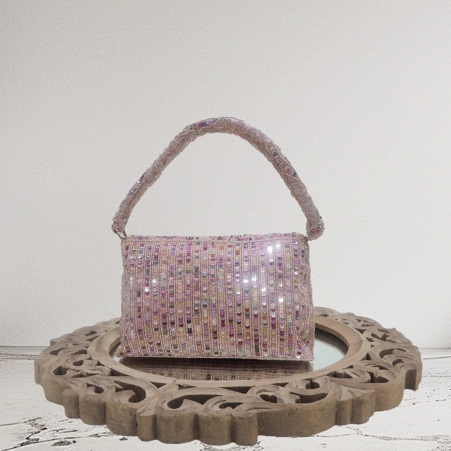 Aabha Mirrored Rose Gold Flapover Bag