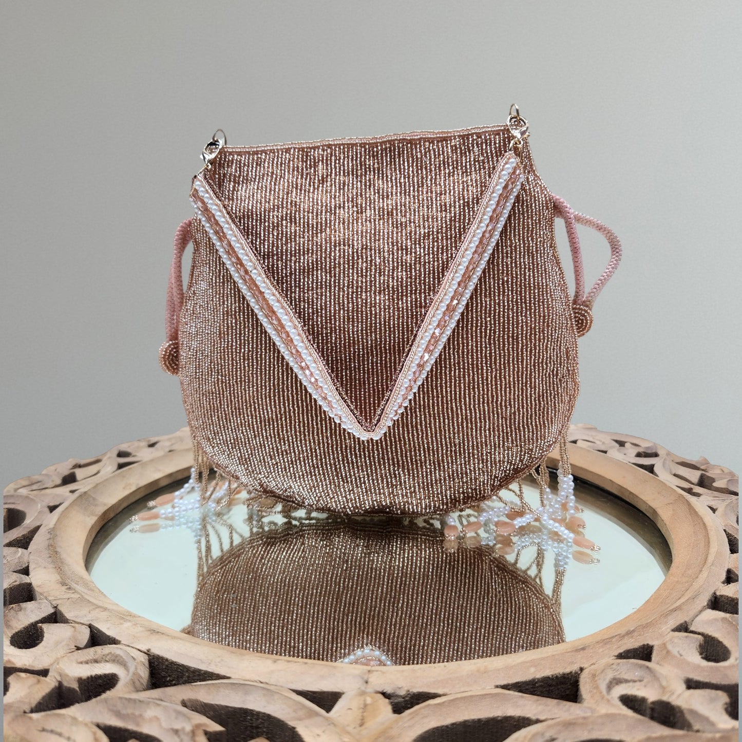 Nayraa Rose Gold Rhinestone Potli