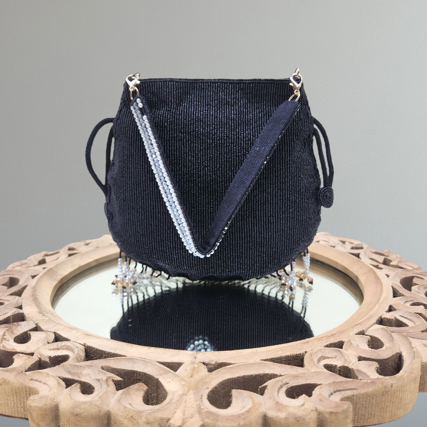 Nayraa Black Rhinestone Potli