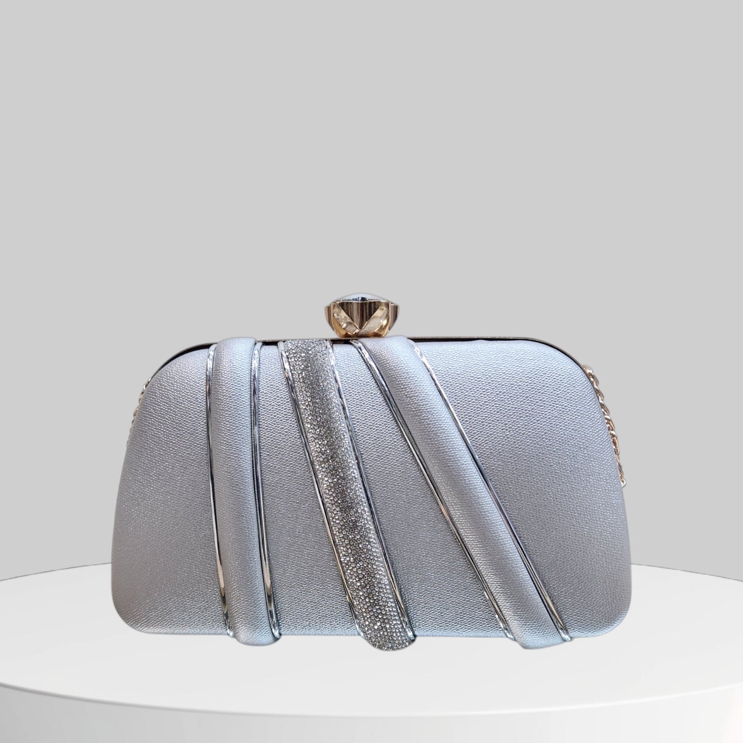 Glimmer Silver Box Clutch