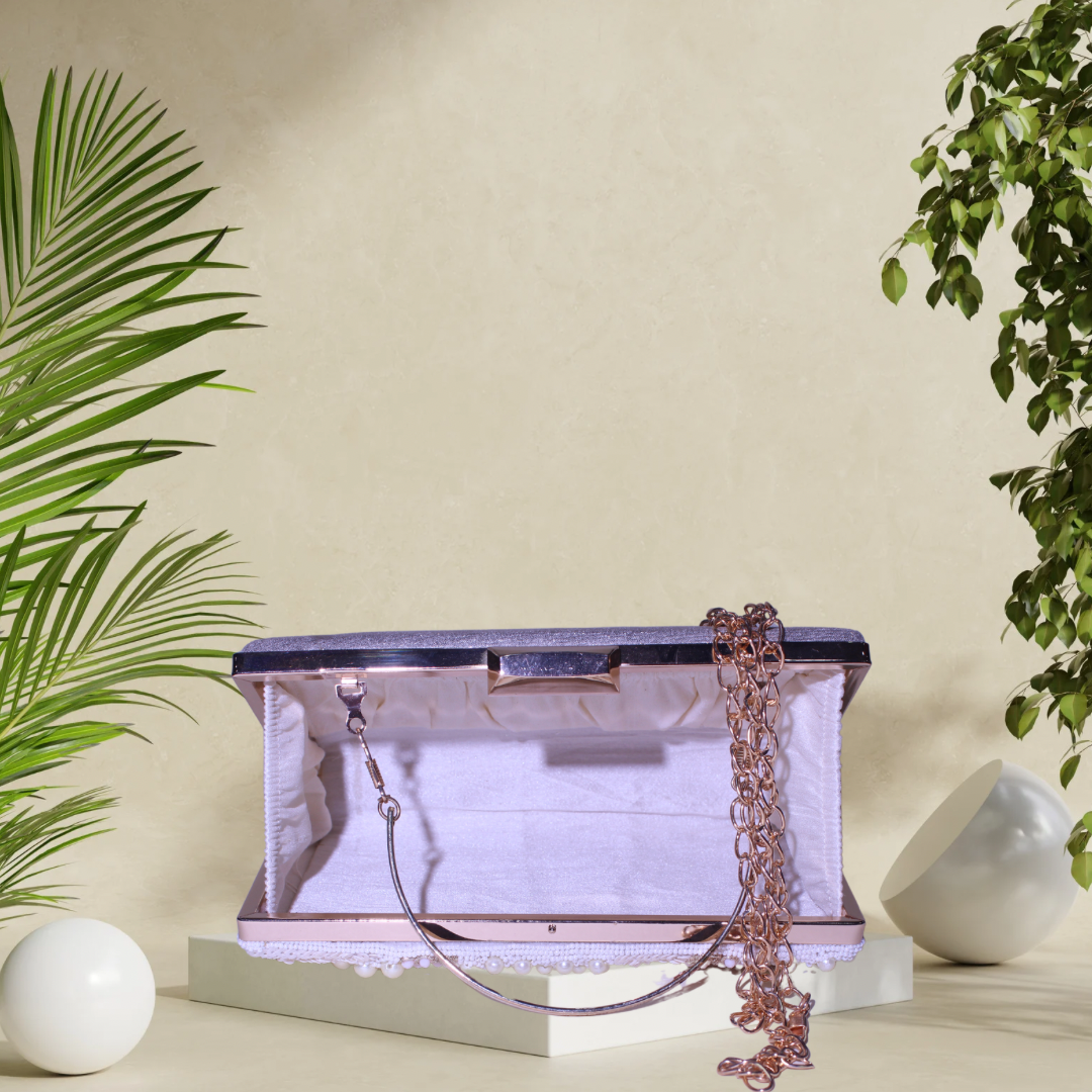 Luminous Grace Silver Box Clutch