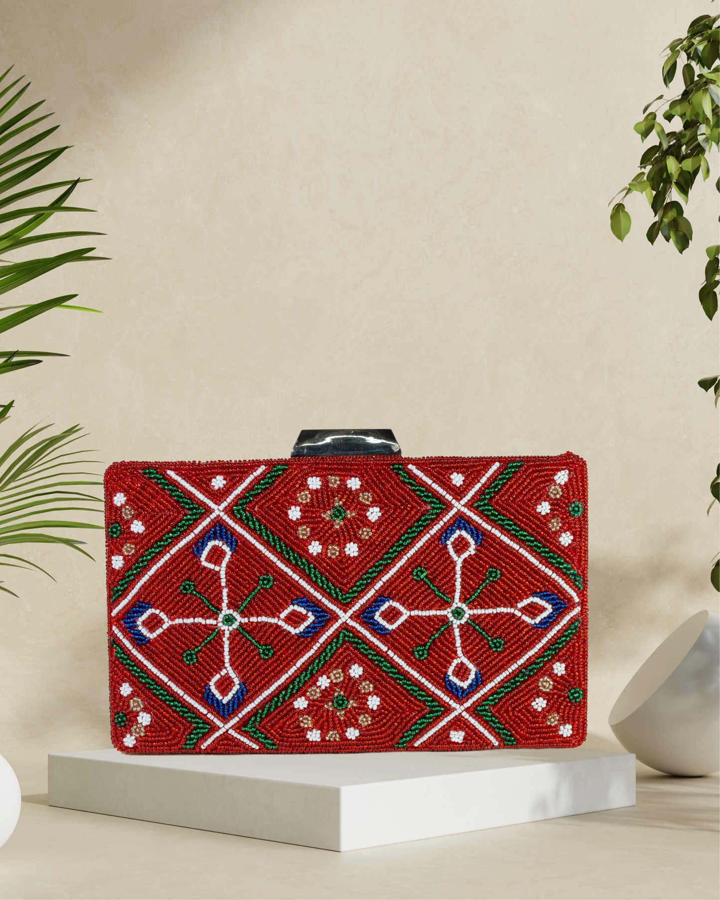 Rhombus Red Patola Box Clutch