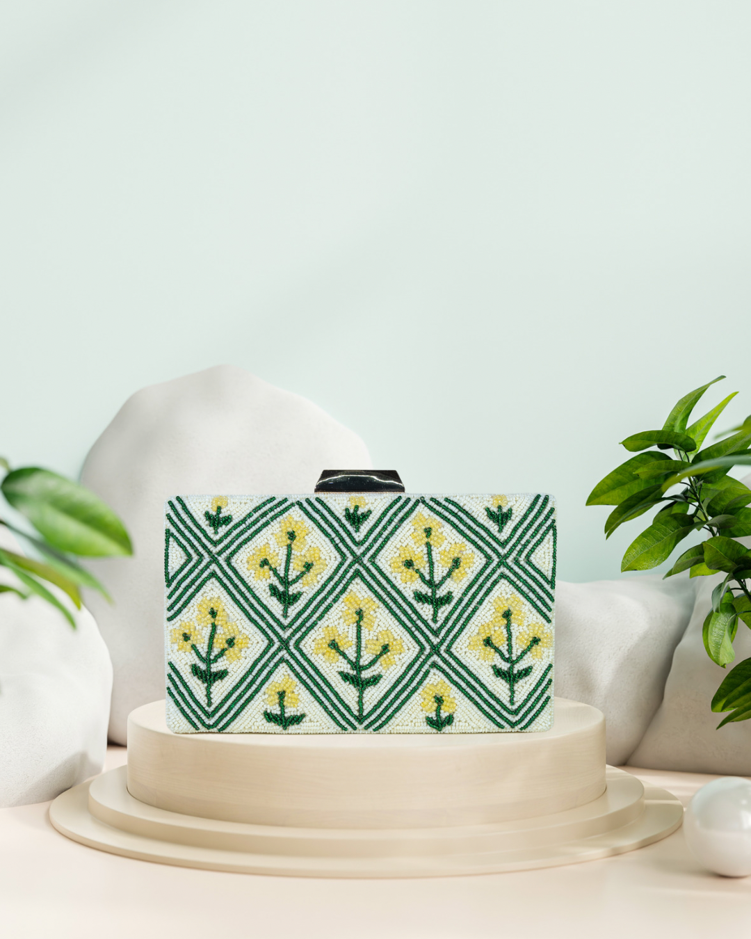 Patola Yellow Flower Box Clutch