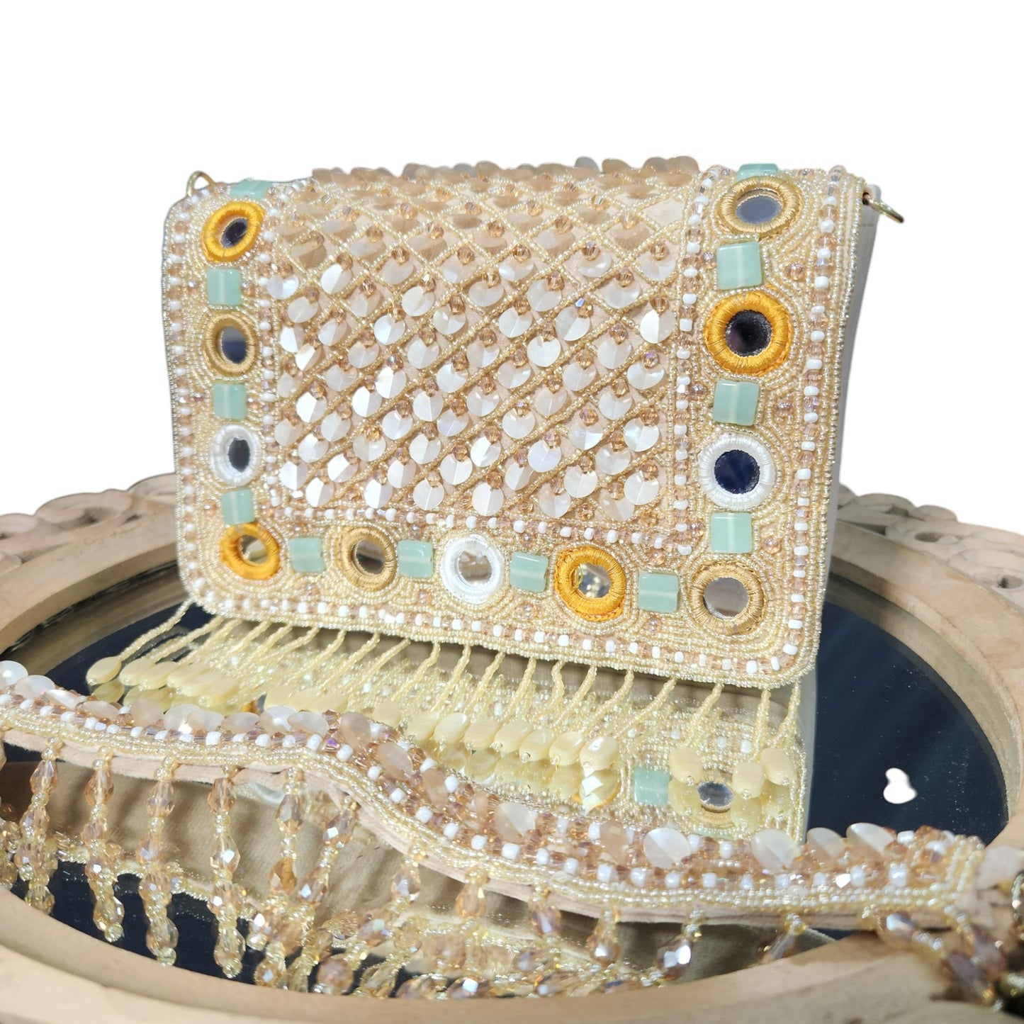 Raza Mirror Mosaic Gold Flapover Box Bag