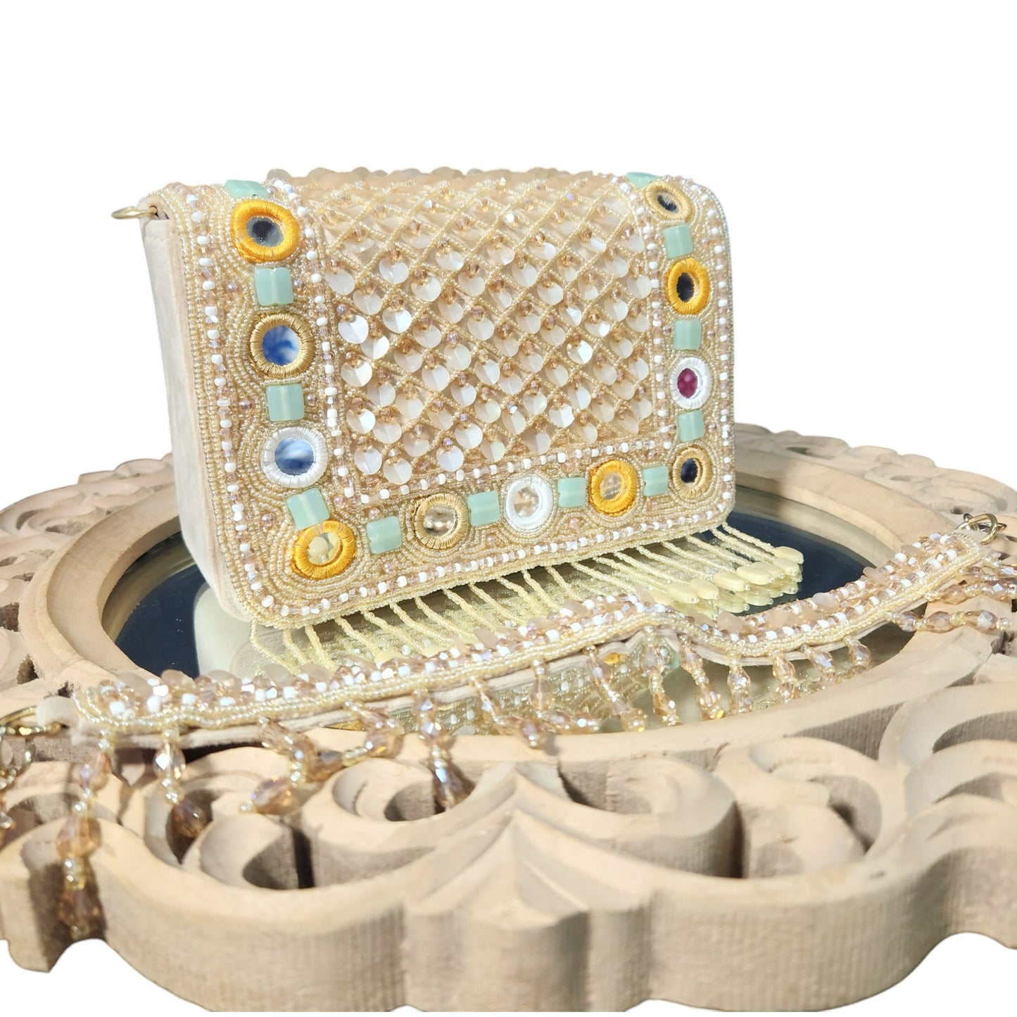 Raza Mirror Mosaic Gold Flapover Box Bag