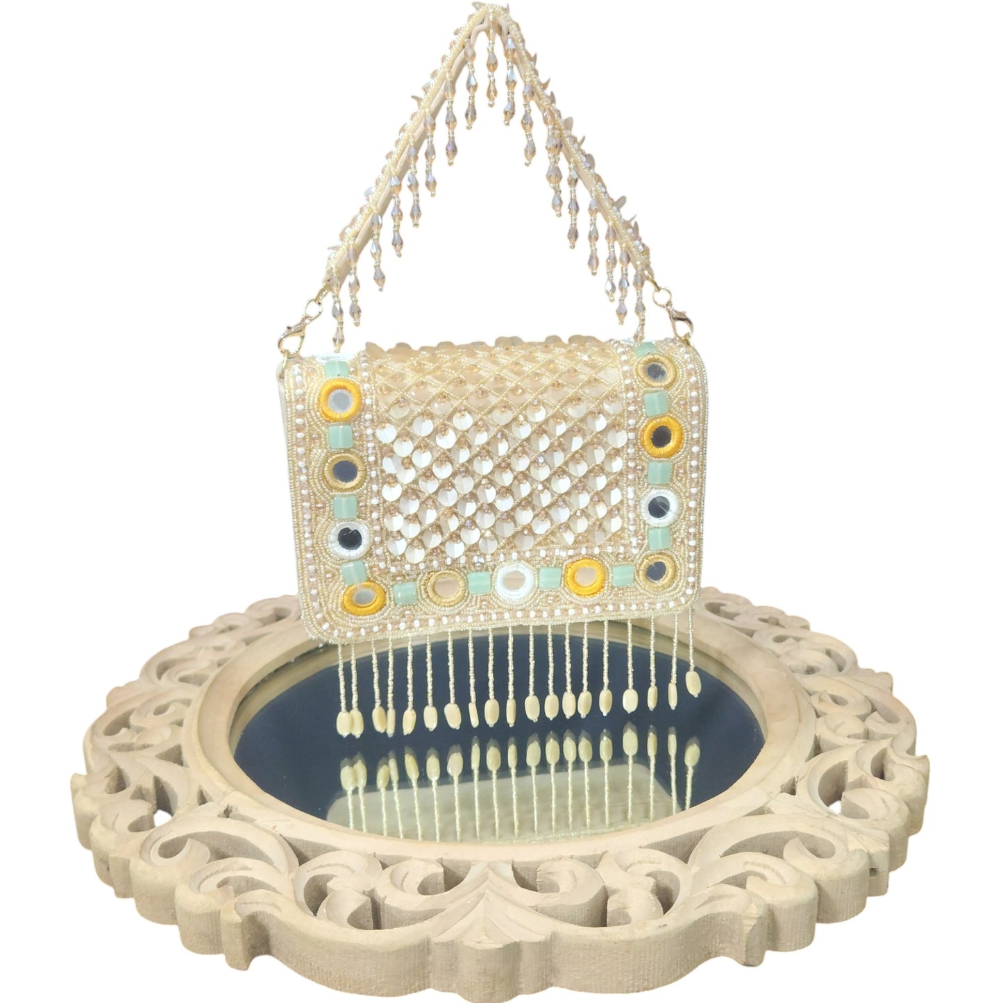 Raza Mirror Mosaic Gold Flapover Box Bag