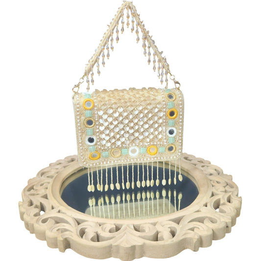 Raza Mirror Mosaic Gold Flapover Box Bag