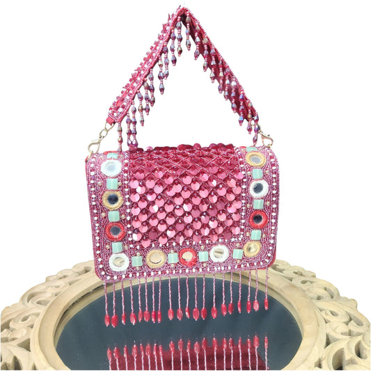 Raza Mirror Mosaic Maroon Flapover Box Bag