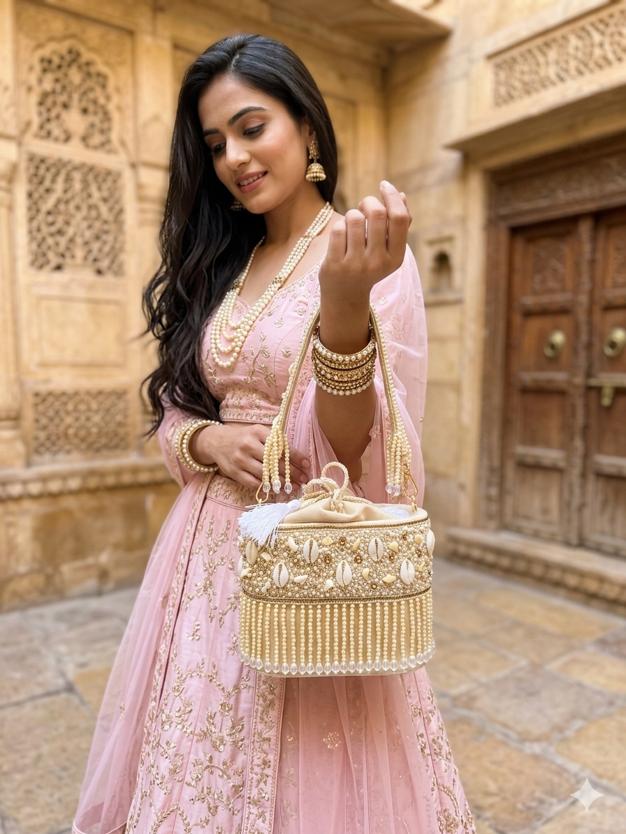 Moti Dhara Gold Bucket Potli