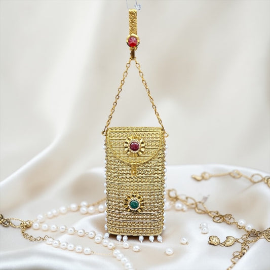 Manikya Antique Gold Brass Mobile Clutch