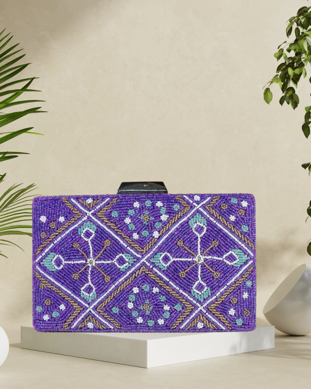 Rhombus Purple Box Clutch
