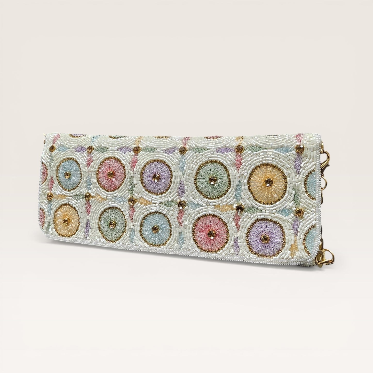 Sway-Krit White Pastel Mosaic Envelope Clutch