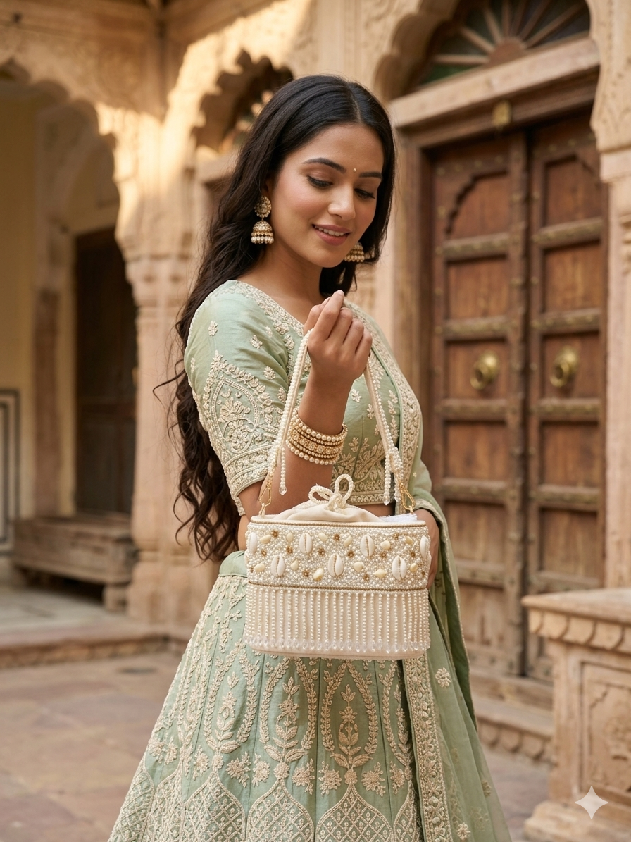 Moti Dhara White Bucket Potli