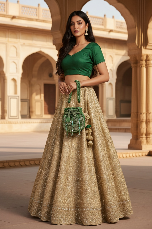 Rimzim Bottle Green Crystal Mini Potli