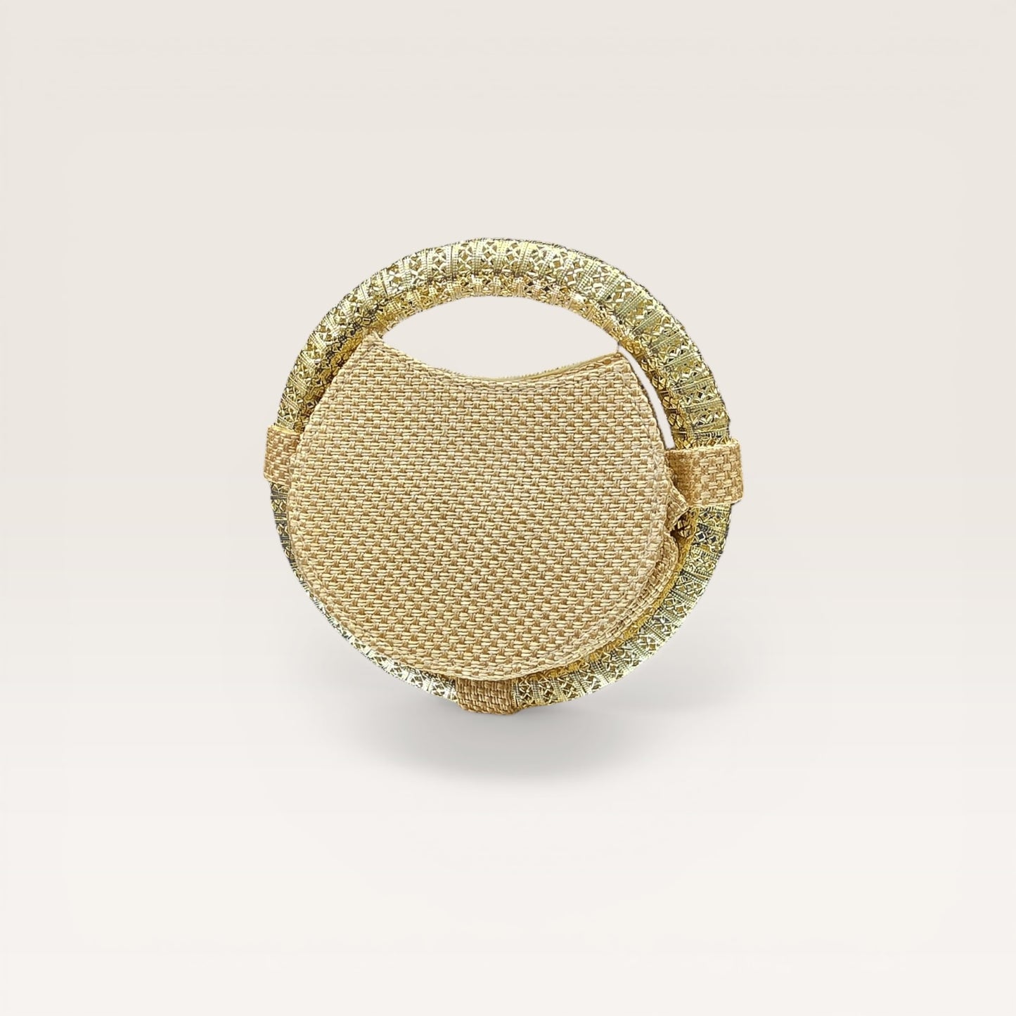 Discover our handcrafted nano ring bag made from premium jute. Embellished with colorful stones and seed beads. Perfect for festive and bridal luxury wear.