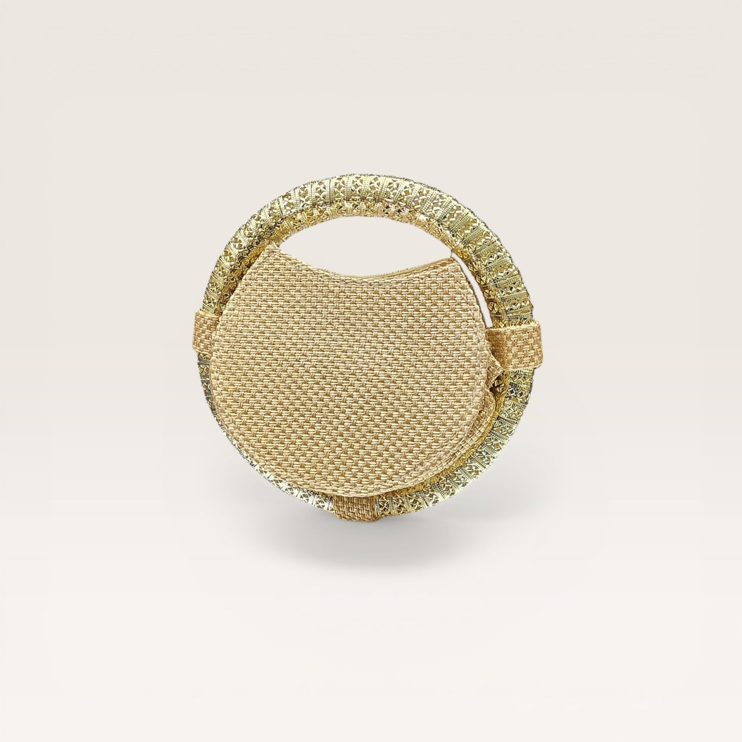 Discover our handcrafted nano ring bag made from premium jute. Embellished with colorful stones and seed beads. Perfect for festive and bridal luxury wear.