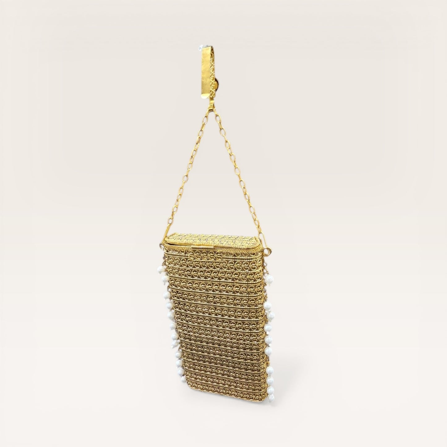 Manikya Antique Gold Brass Mobile Clutch