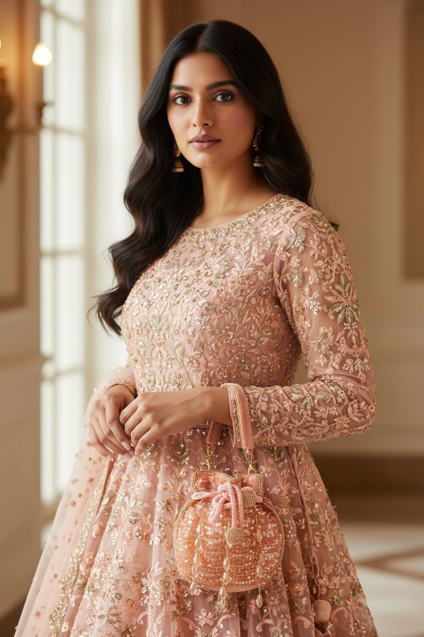 Rimzim Peach Crystal Mini Potli