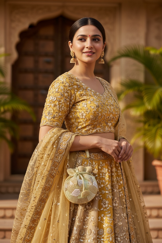 Hiranya Beige Gold Mini Potli