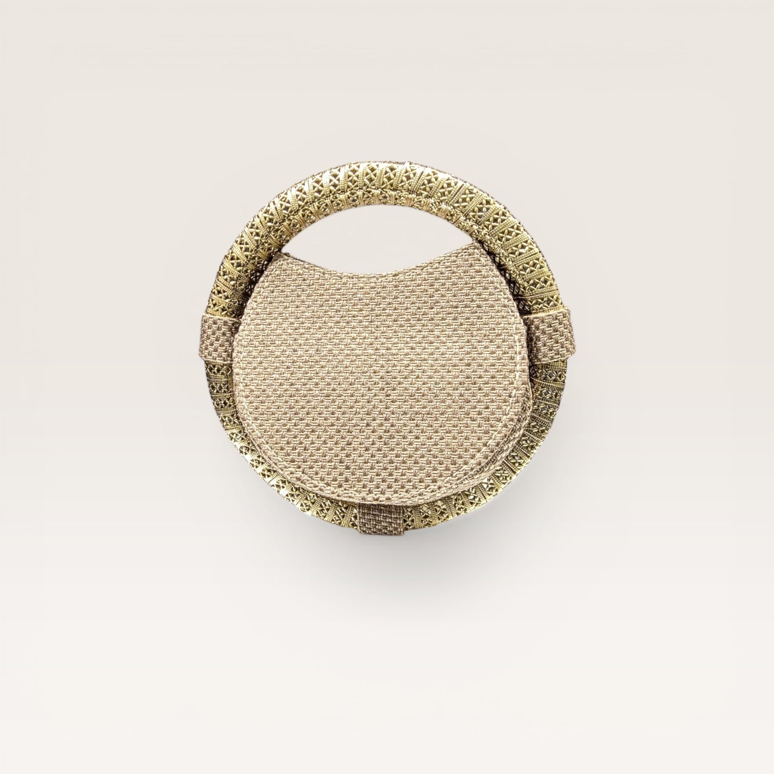 Discover our handcrafted nano ring bag made from premium jute. Embellished with colorful stones and seed beads. Perfect for festive and bridal luxury wear.