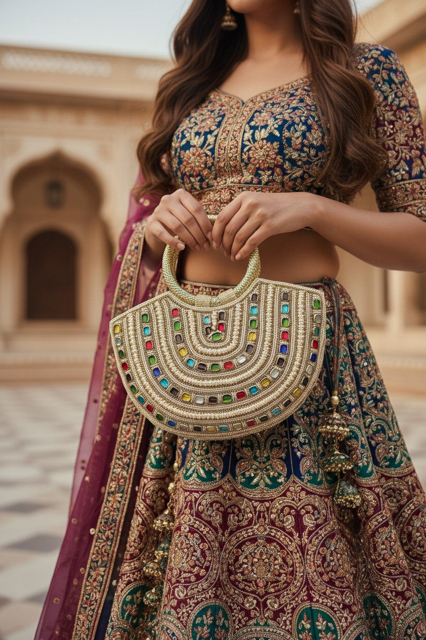 Navratna Beige Gold Kada Bag