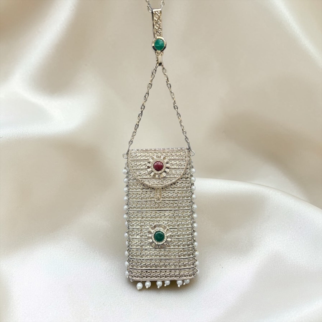 Manikya Silver Brass Mobile Clutch