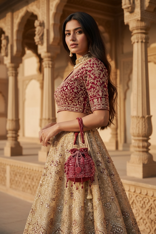 Rimzim Maroon Crystal Mini Potli