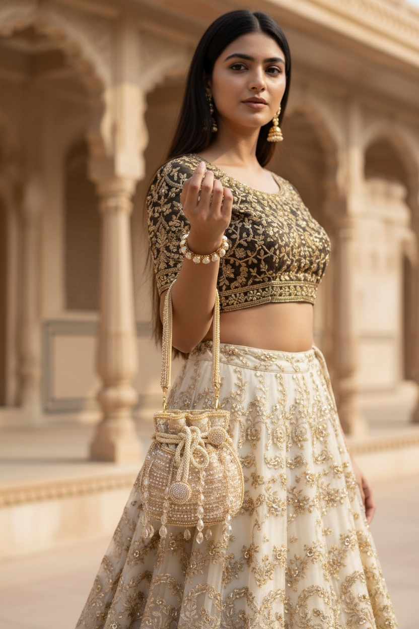 Rimzim Gold Crystal Mini Potli