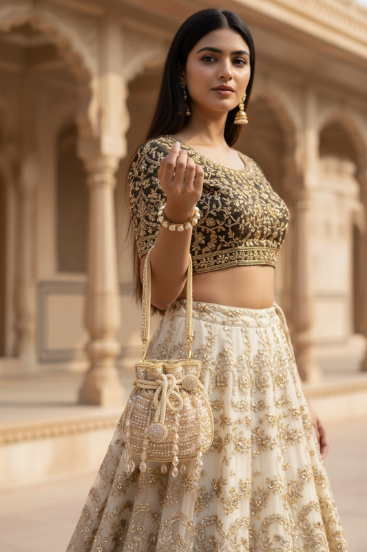 Rimzim Gold Crystal Mini Potli