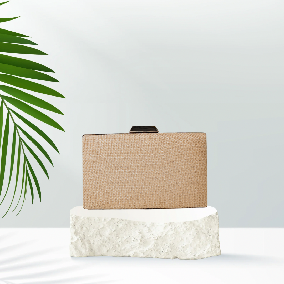 Radiant Reverie Rose Gold Beaded Box Clutch.