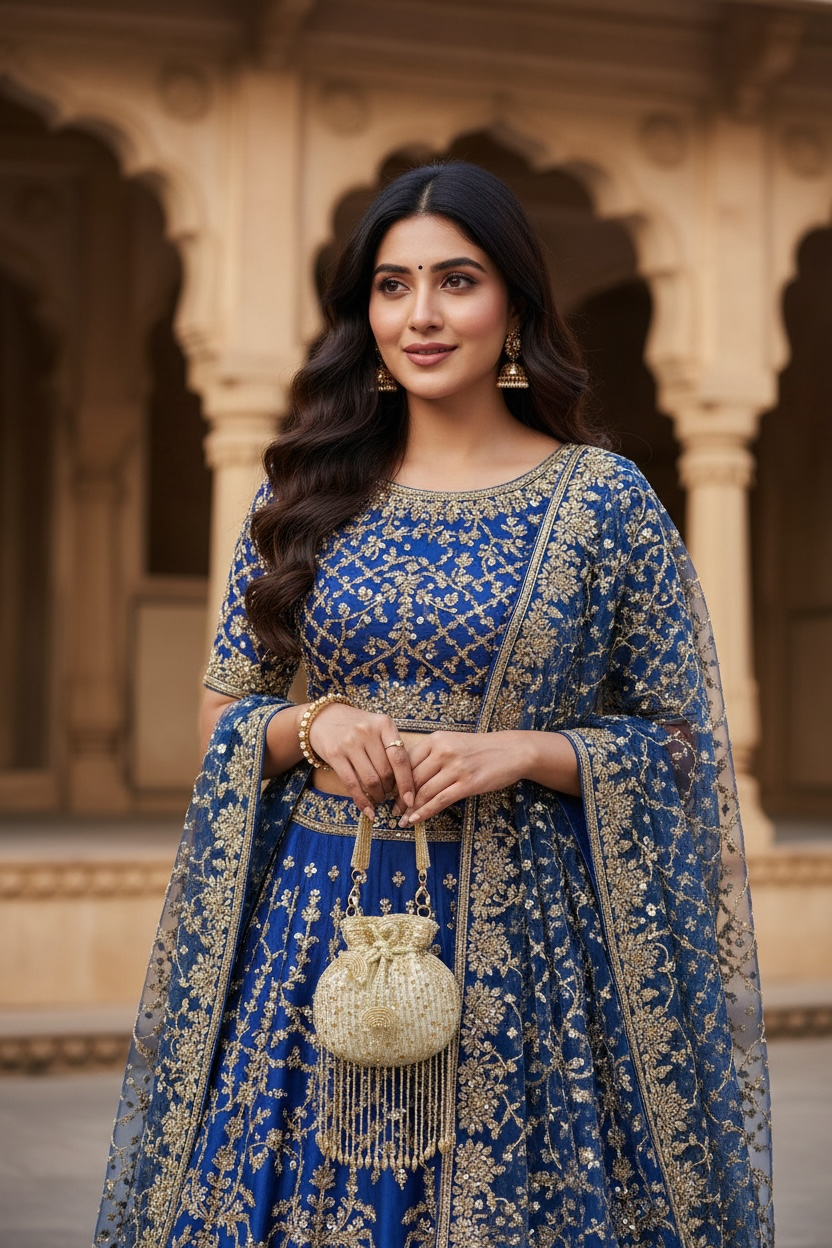 Mini velvet potli bag with seed beads and shimmering sequin hand embroidery