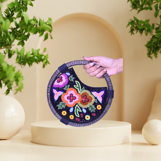 Floral Fantasy Black Party Ring Bag