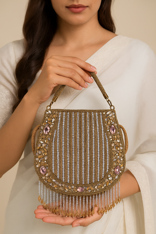Nayraa Antique Gold Rhinestone Potli