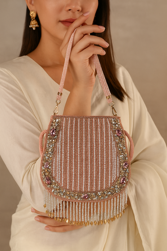 Nayraa Rose Gold Rhinestone Potli