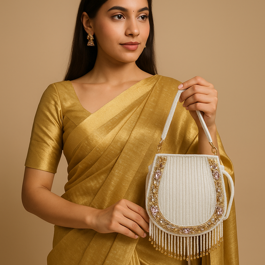 Nayraa White Rhinestone Potli