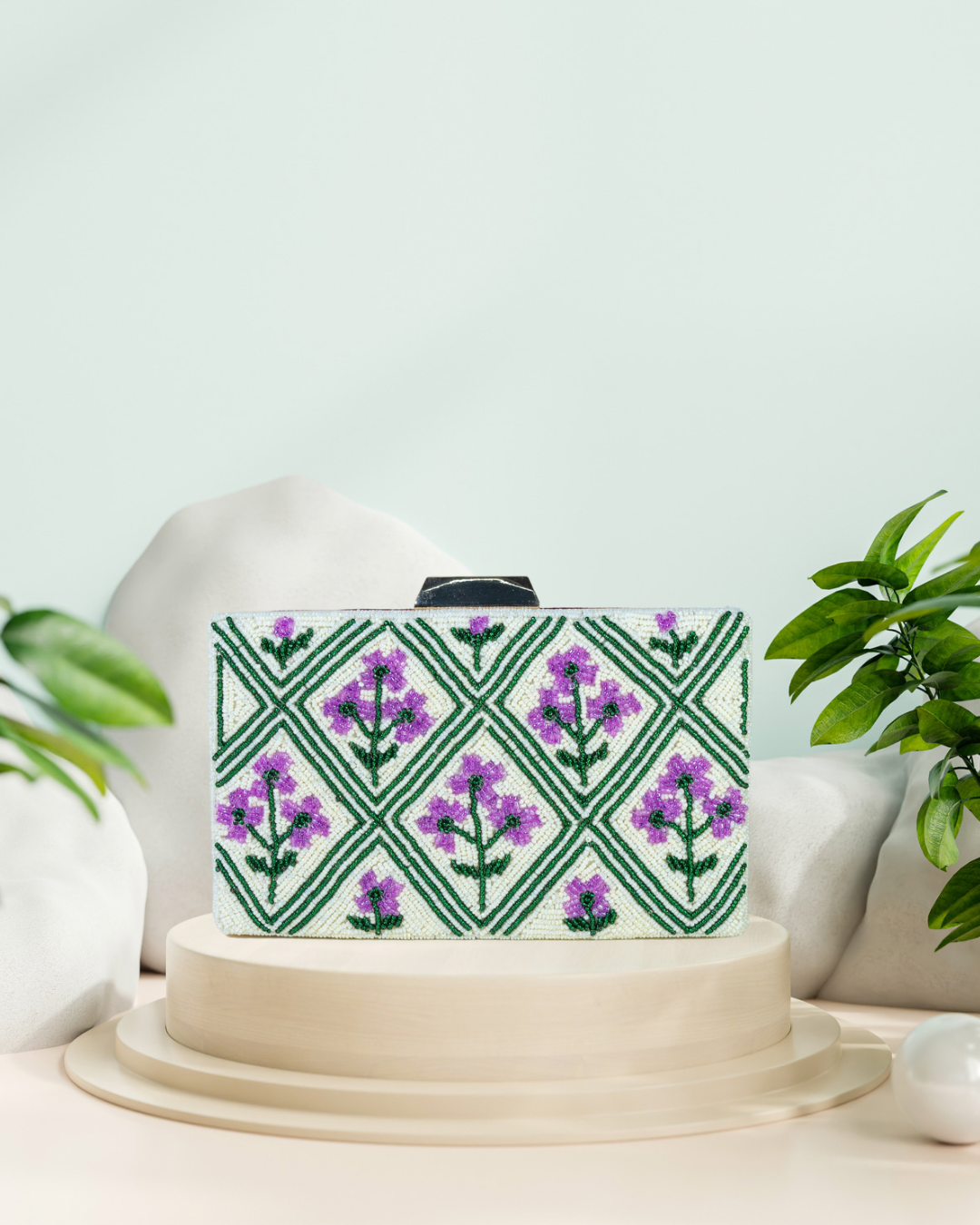 Patola Purple Flower Box Clutch