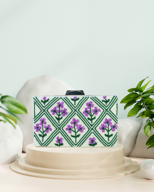 Patola Purple Flower Box Clutch