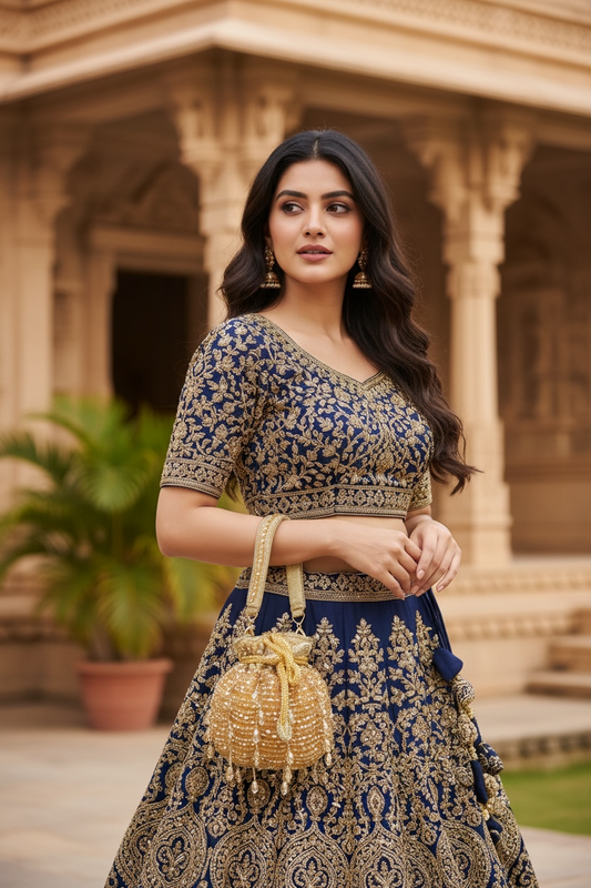 Rimzim Antique Gold Crystal Mini Potli