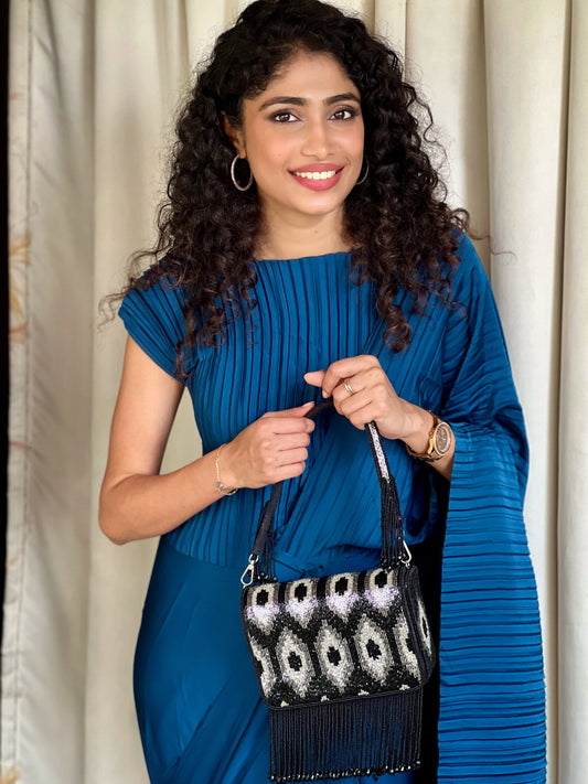 Zareen Fringed Black Flapover Box Bag