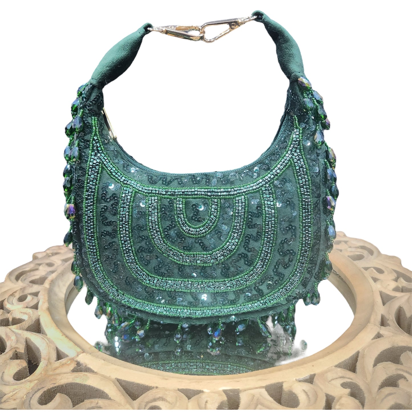 Chand Glam Green Crystal Bag